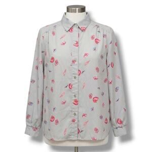 Cadisport Women's Vintage White Pink Nautical Seashell Button Down Shirt